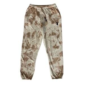 Playboy x Missguided Tie Dye Joggers Sweatpants Beige Tan Logo Loungewear